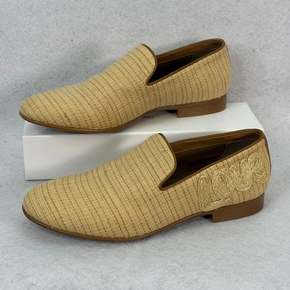 Aldo Tan‎ Woven LOVE Raffia Loafers Mens Size 9 Summer Boho Slip On Shoes Beach